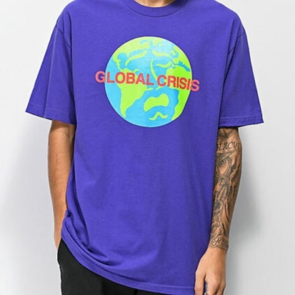 moodswings mundo purple global crisis crew neck t-shirt